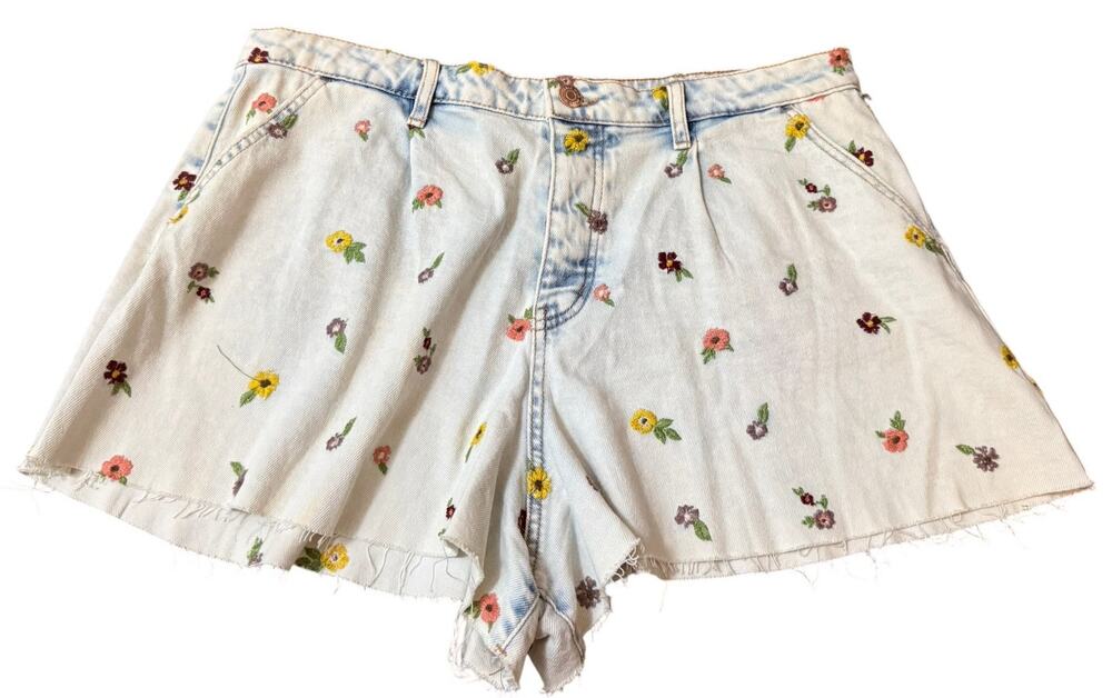 Wild Fable Floral Button Fly Embroidered Denim Shorts, Cottagecore, Size 16